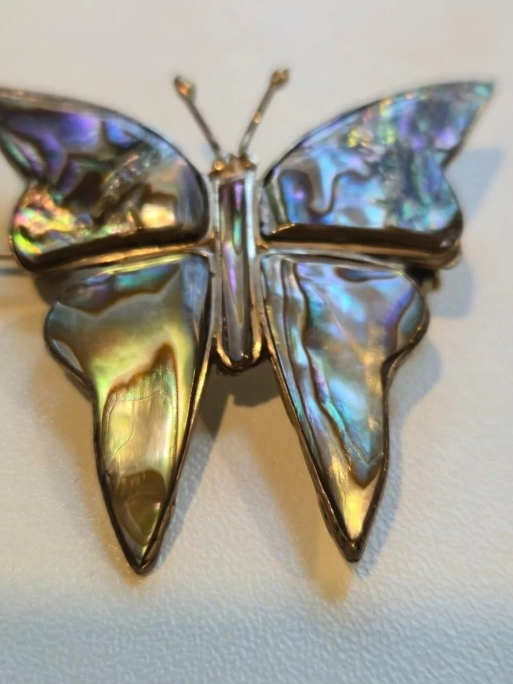 Vintage Butterfly Abalone Shell Brooch/pin in Iridescent Blue-Green
